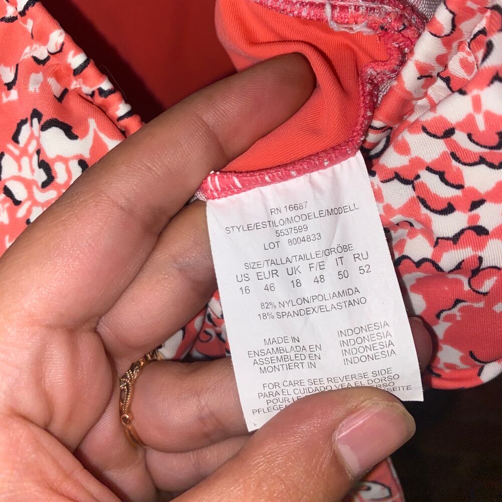 Swim Solutions Coral Printed One-Piece Swim Bathing Suit Dress Women's Size 16 - Picture 5 of 8